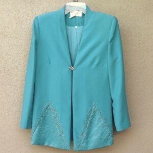 Timeless Beauty Turquoise Beaded Blazer Jacket Sz 6